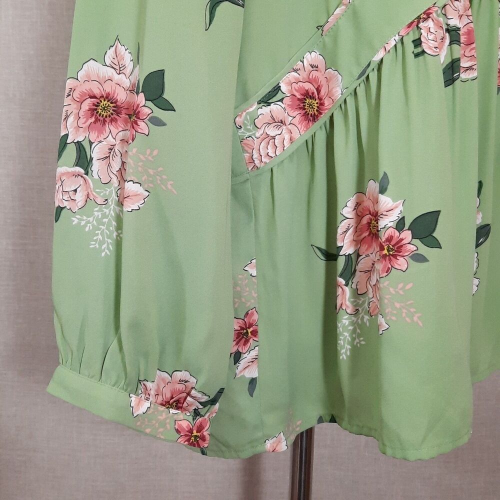 LOFT Babydoll Peasant Top Size Medium Empire CottageCore Boho Chic Floral Green - Picture 4 of 15